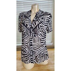 NY Collection Black and White Button Front Top Size Medium